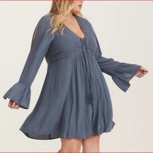 Lace-Up Skater Dress – Gauze Blue Size 1X
